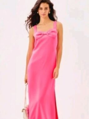 NWT Lilly Pulitzer Bria Maxi‎ Dress Sunkissed Pink Womens 16 Bow Gala Cocktail